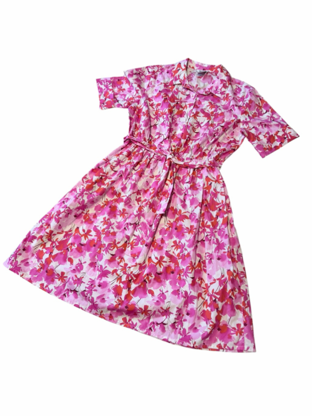 Women's DKNY Floral Midi Dress Size 10 Pink White - Picture 4 of 9